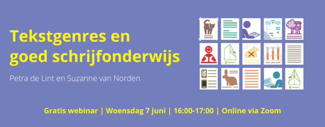 Afbeelding webinar tekstgenres en goed schrijfonderwijs. Omslagafbeelding